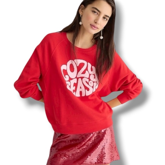 J. Crew Tops - J Crew Cozy Season Red Pullover Sweatshirt Size Small